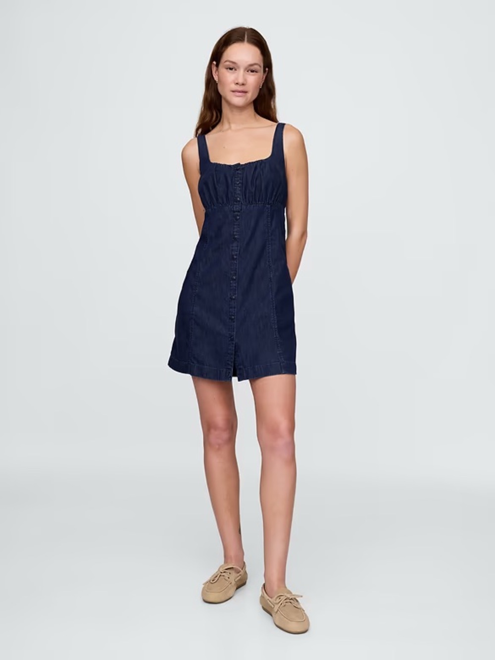GAP UltraSoft Denim Square-Neck Mini Dress Vacation Outfit Small - Picture 3 of 12